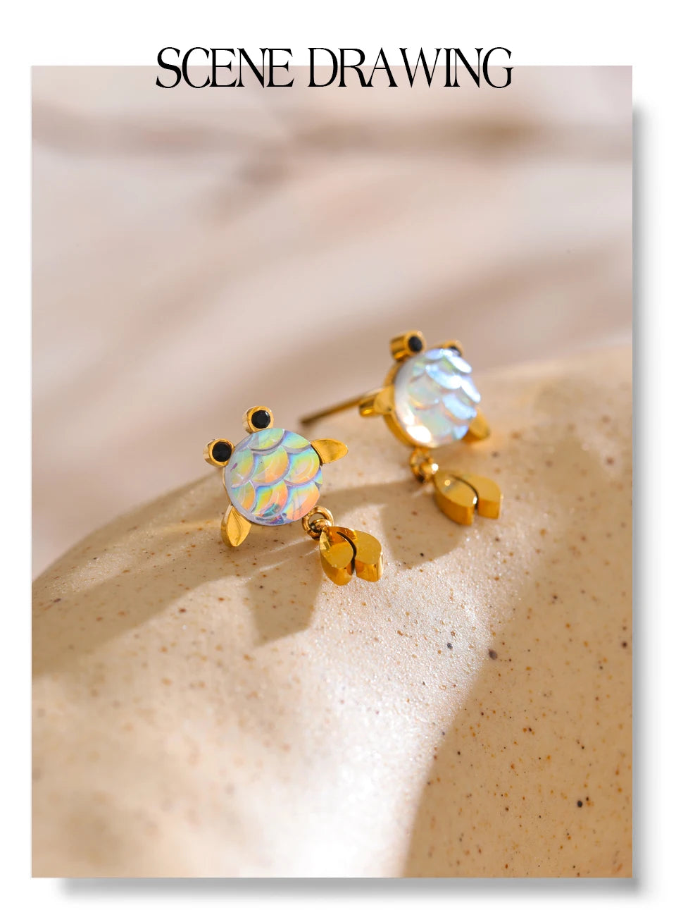 Resin multi-color geometric earrings in gold-plated stainless steel with resin.