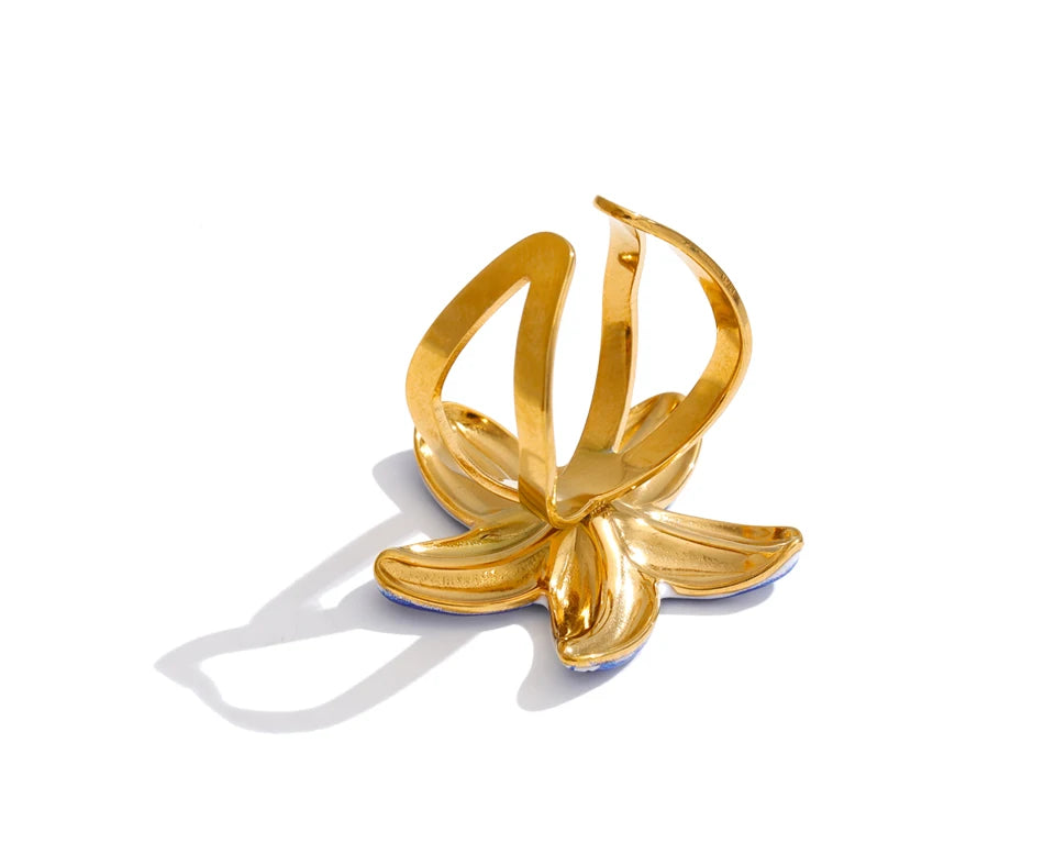 Enamel flower ring in 18K gold-plated stainless steel with enamel.