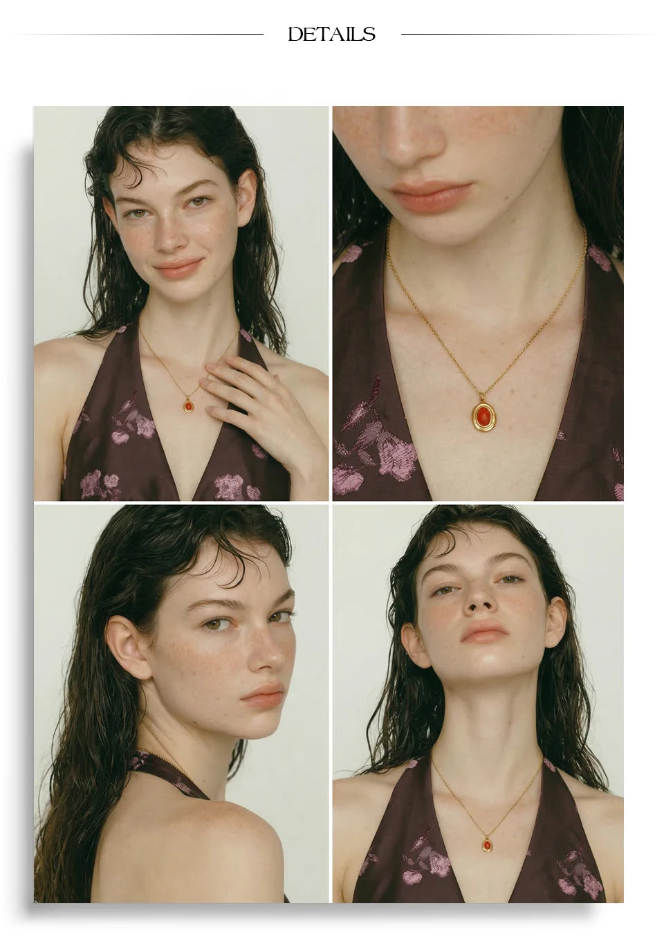 Natural stone geometric necklace in gold-plated stainless steel with natural stone.