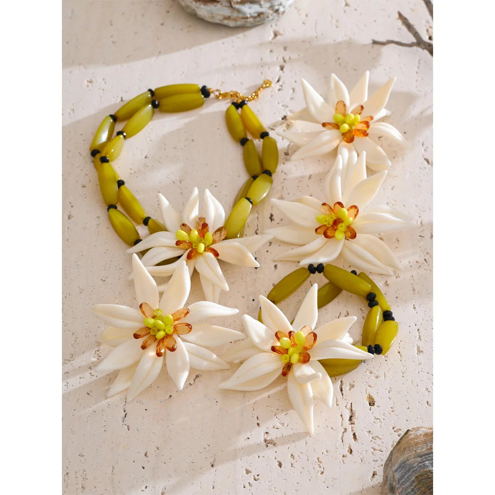 Acrylic Flower Earrings — Gold-Plated Stainless Steel with Acrylic · PS1594