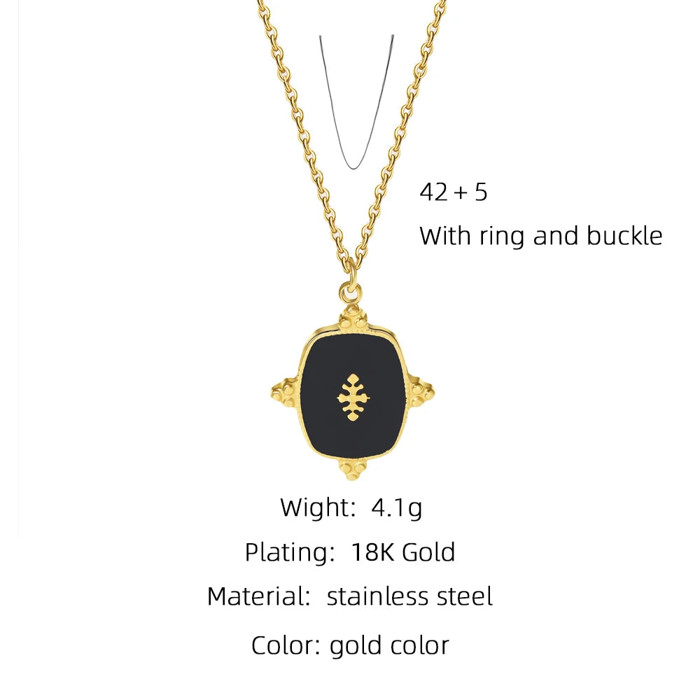 Black Natural Stone Pendant Necklace — 316L Stainless Steel · PS402