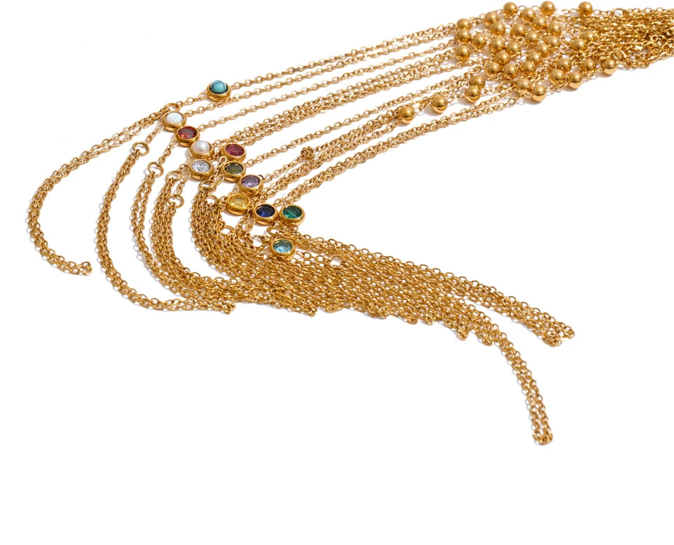 Cubic Zirconia Pearl Geometric Bracelet — Gold-Plated Stainless Steel with Pearl and Cubic Zirconia · PS1349