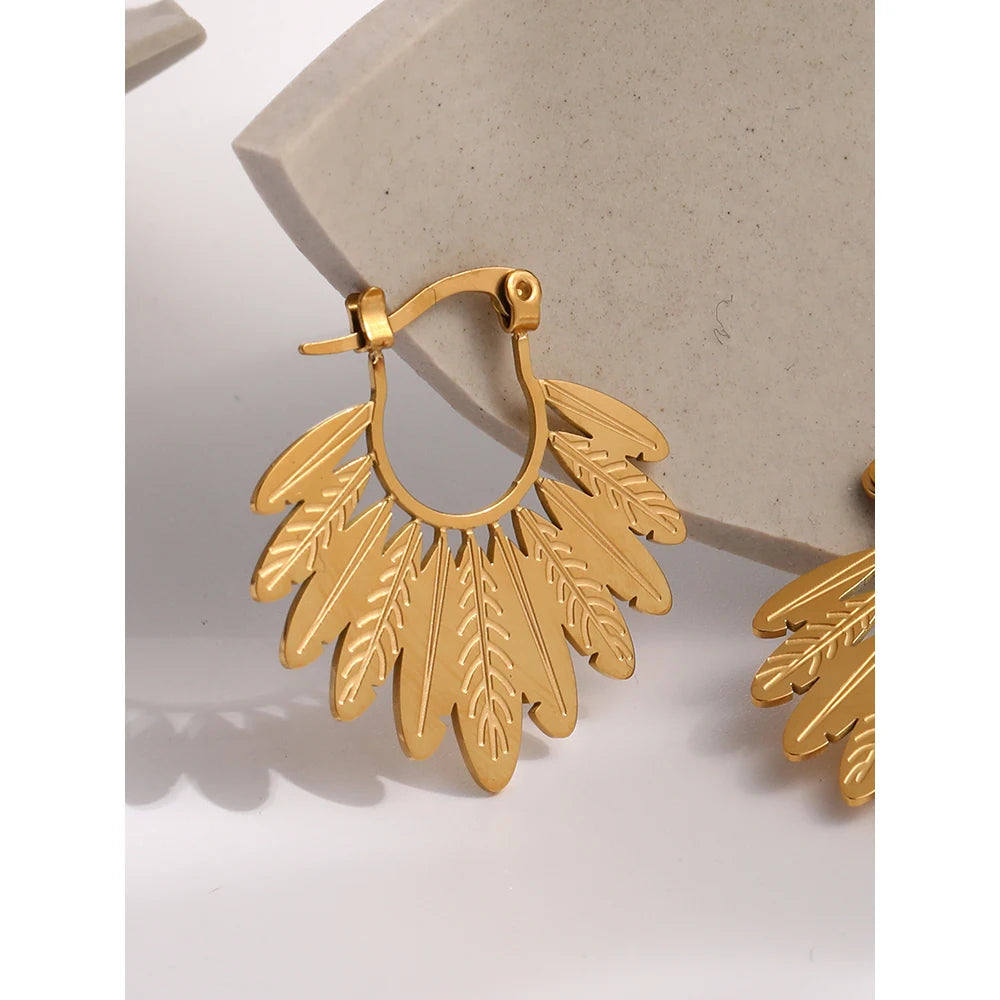 Hoop Earrings Leaf — 316L Stainless Steel · PS388