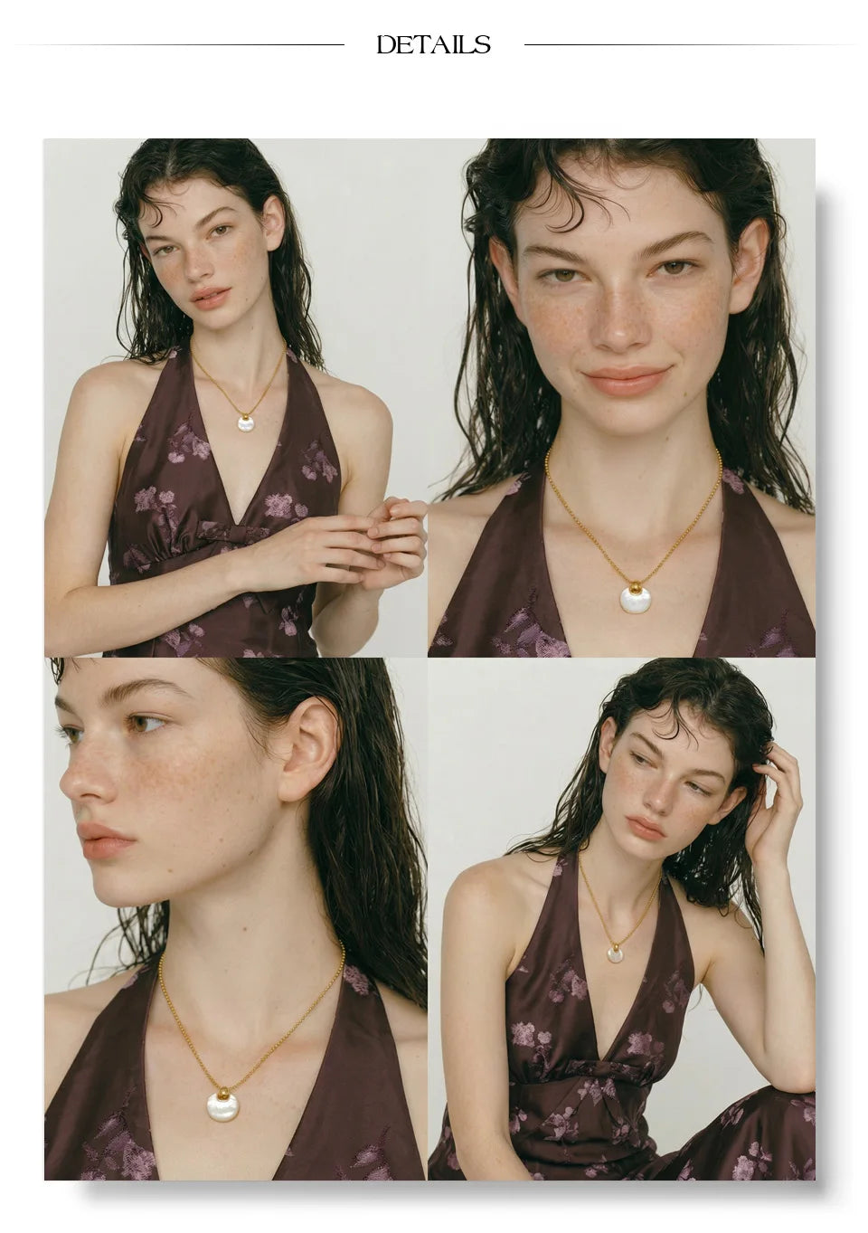 Shell geometric necklace in gold-plated stainless steel with shell.
