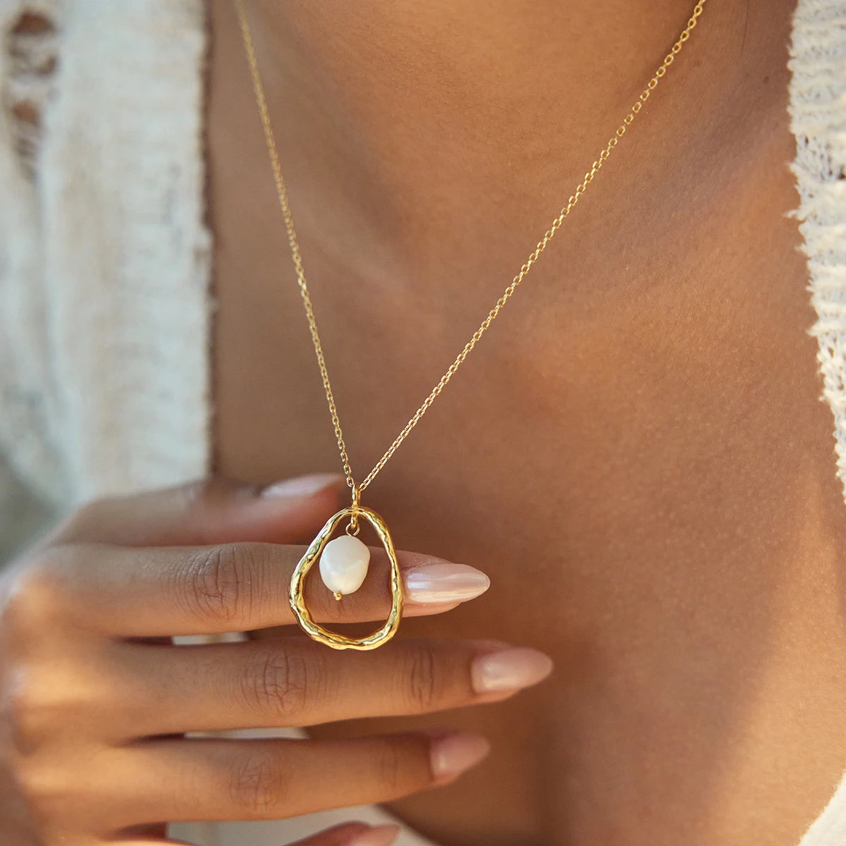 Pearl Teardrop Necklace — Stainless Steel · PS172