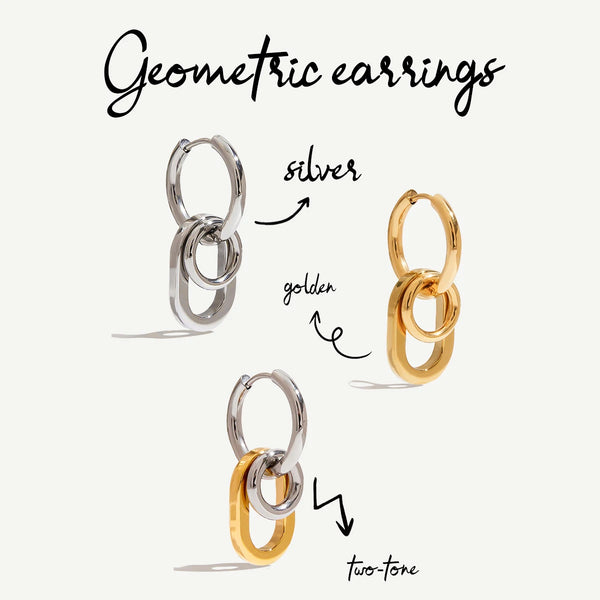 Two-Tone Geometric U Earrings — Stainless Steel · PS359