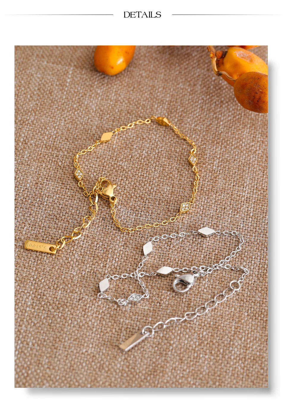 Cubic Zirconia Geometric Chain Bracelet — Gold-Plated Stainless Steel with Cubic Zirconia · PS1039