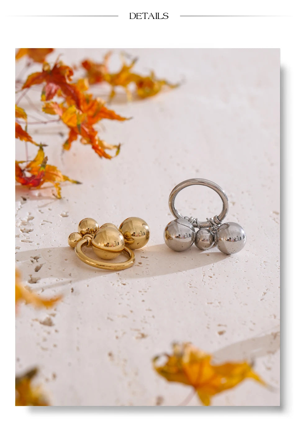 Beaded geometric ring in 18K gold-plated stainless steel.