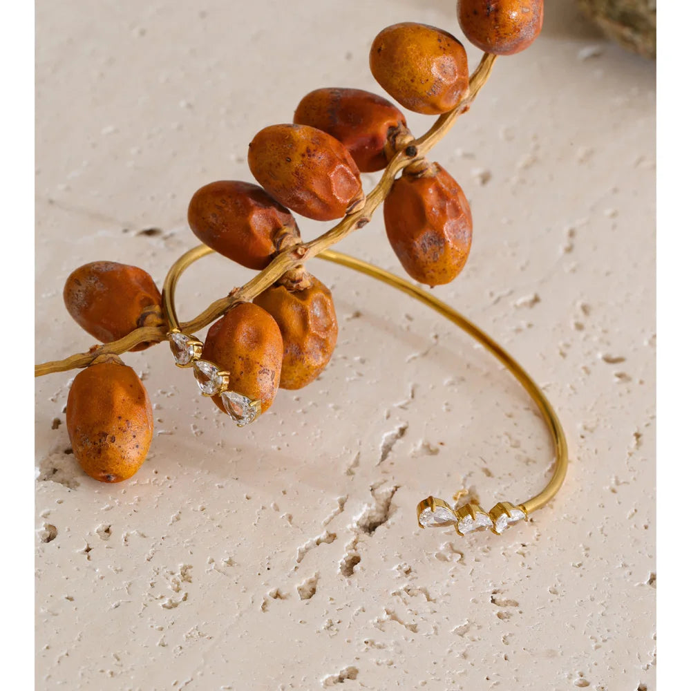 Cubic Zirconia Geometric Bracelet — Gold-Plated Stainless Steel with Cubic Zirconia · PS1316