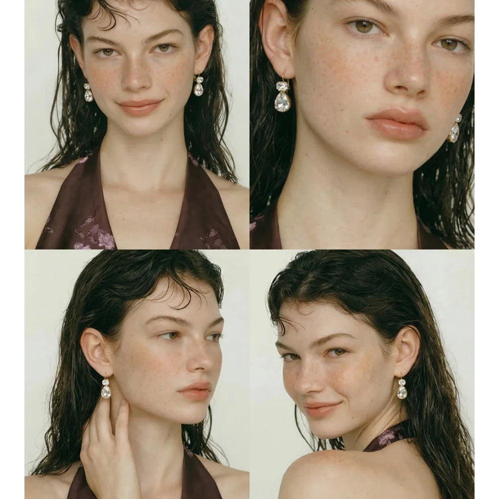 Crystal geometric earrings in gold-plated stainless steel with crystal.