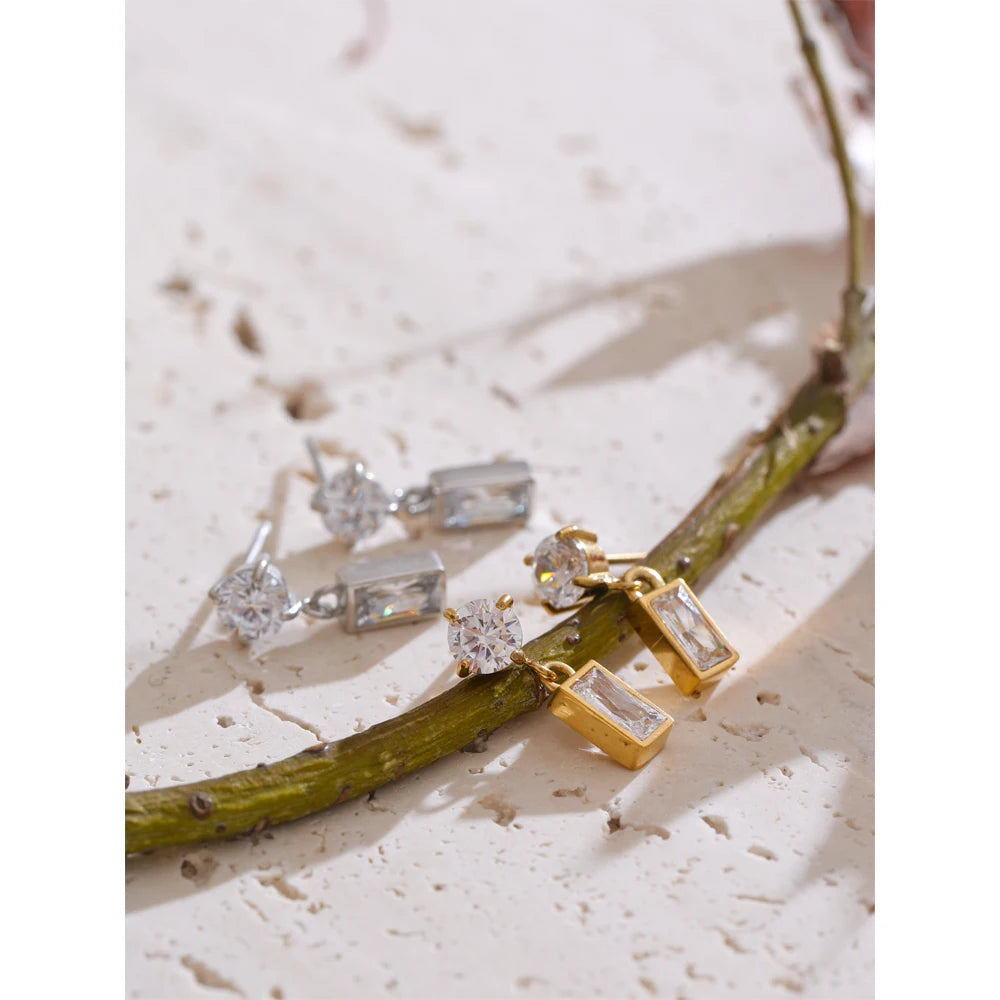 Cubic Zirconia Geometric Earrings — Gold-Plated Stainless Steel with Cubic Zirconia · PS1593
