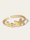 Butterfly Charm Adjustable Ring — 316L Stainless Steel · PS419
