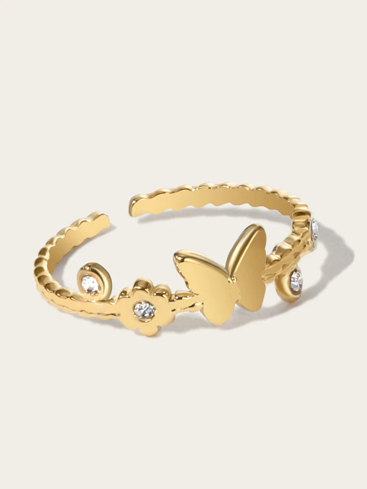 Butterfly Charm Adjustable Ring — 316L Stainless Steel · PS419