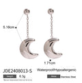 Crescent Moon Chain Earrings — Stainless Steel · PS075
