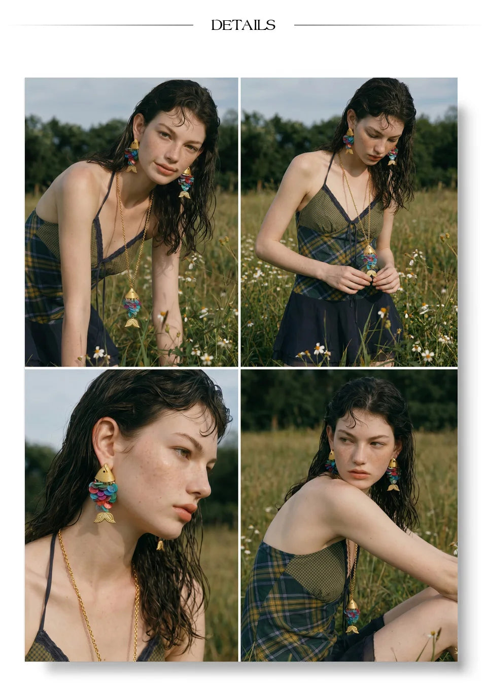 Resin multi-color geometric earrings in gold-plated stainless steel with resin.