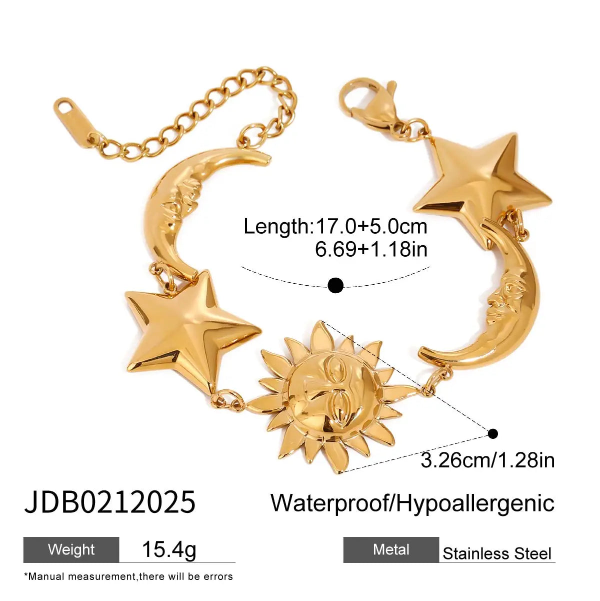 Sun Moon Ocean Charm Bracelet — Stainless Steel · PS022