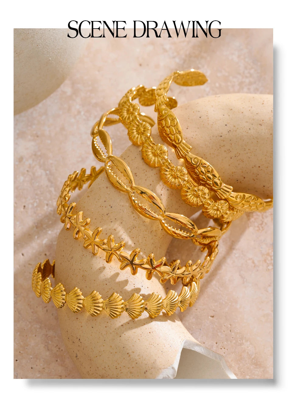 Shell Star Geometric Bracelet — Gold-Plated Stainless Steel with Shell · PS2123