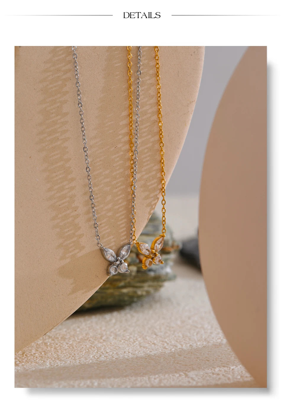 Cubic zirconia butterfly necklace in gold-plated stainless steel with cubic zirconia.