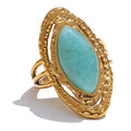 Green natural stone geometric ring in 18K gold-plated stainless steel with natural stone.