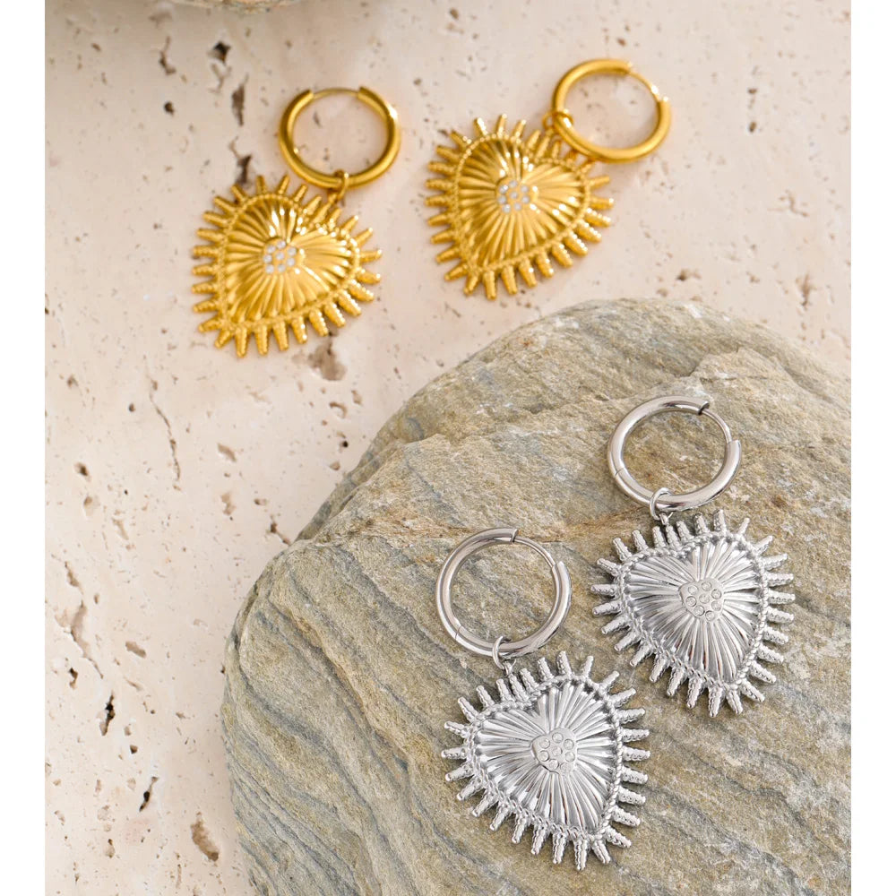 Cubic Zirconia Heart Earrings — Gold-Plated Stainless Steel with Cubic Zirconia · PS1622