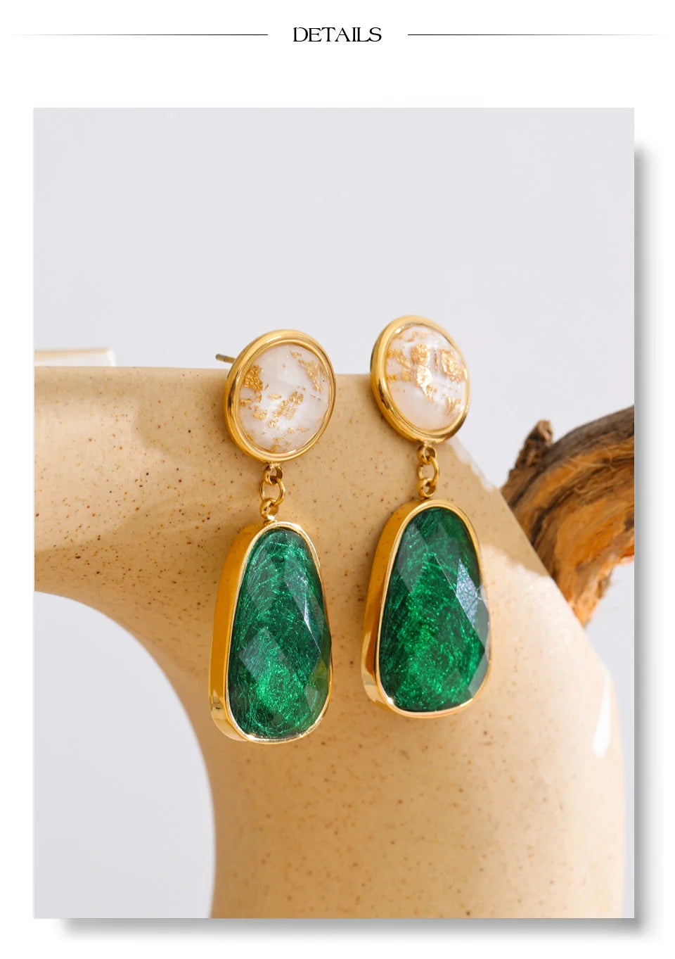 White resin multi-color earrings in gold-plated stainless steel with resin.
