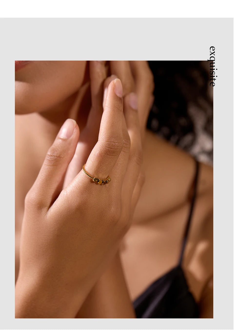 Beaded geometric ring in 18K gold-plated stainless steel.