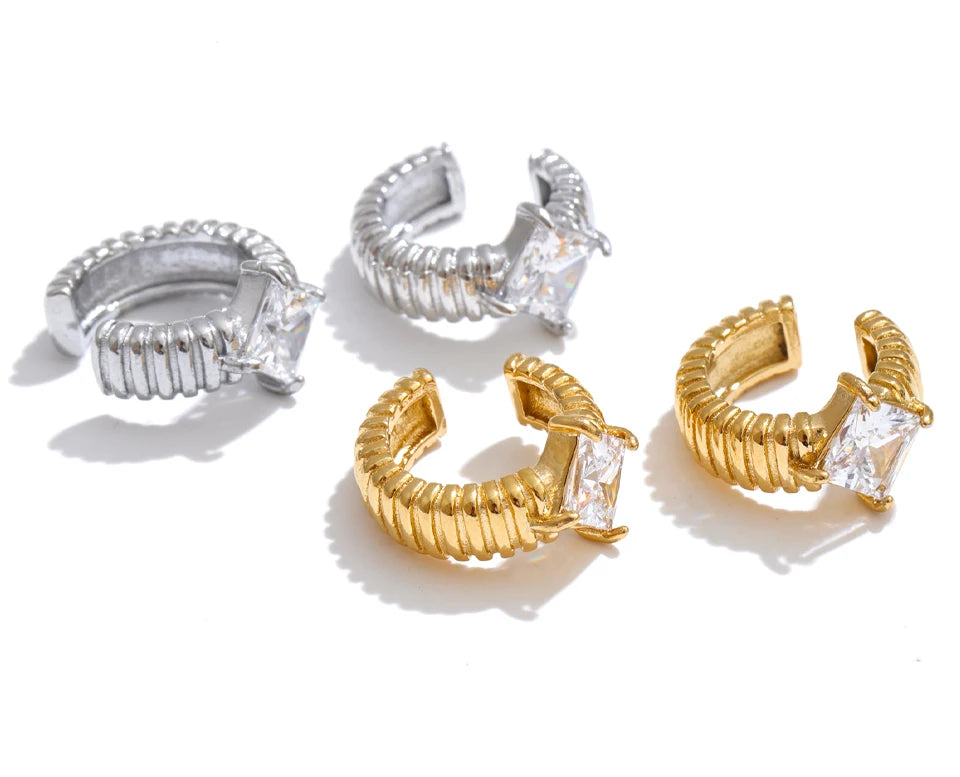 Cubic Zirconia Geometric Earrings — Gold-Plated Stainless Steel with Cubic Zirconia · PS1505