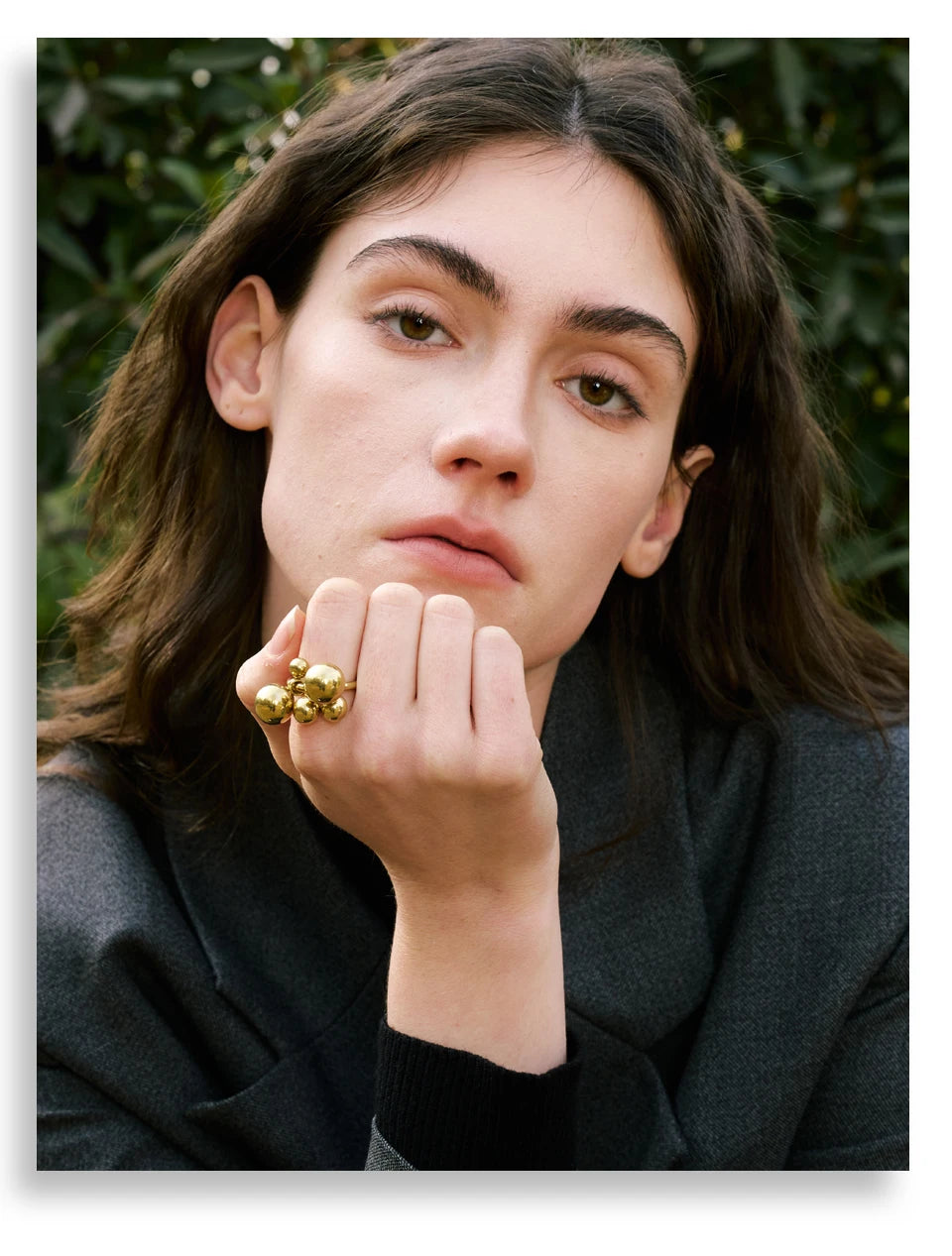 Beaded geometric ring in 18K gold-plated stainless steel.