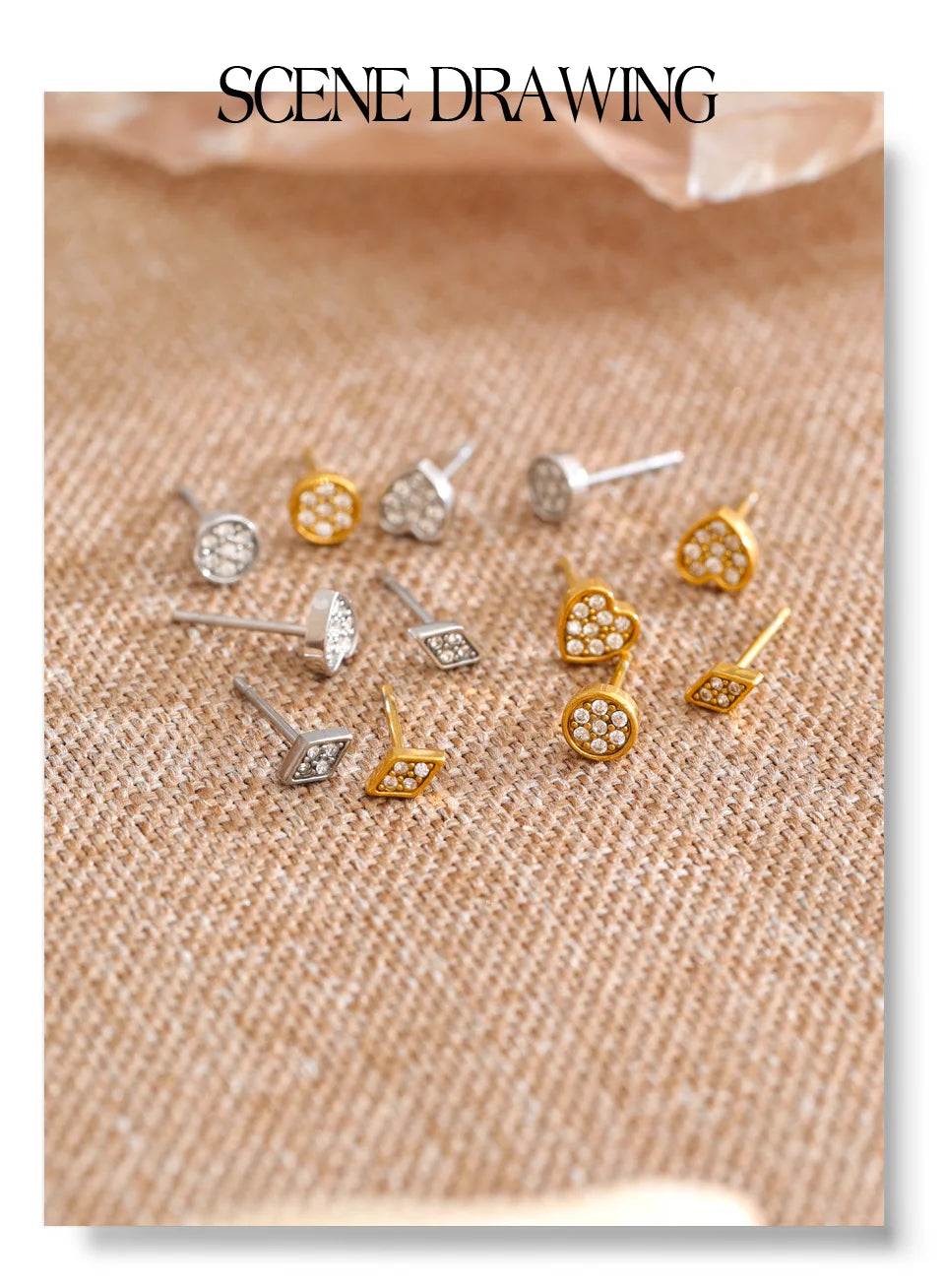 Cubic Zirconia Heart Geometric Earrings — Gold-Plated Stainless Steel with Cubic Zirconia · PS1106