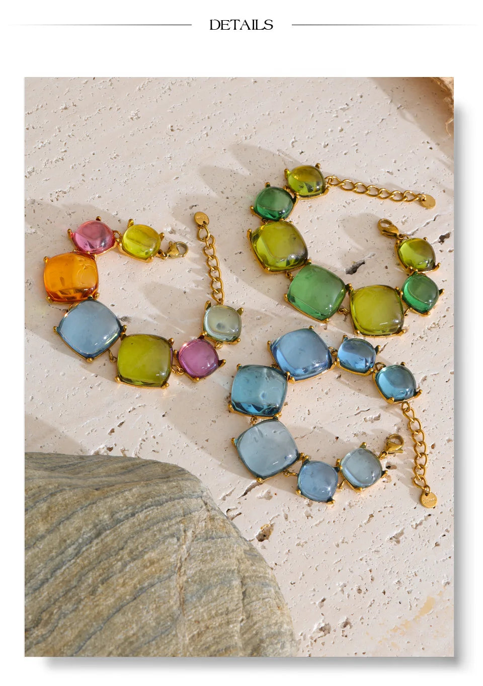 Resin acrylic multi-color earrings in gold-plated stainless steel with resin and acrylic.