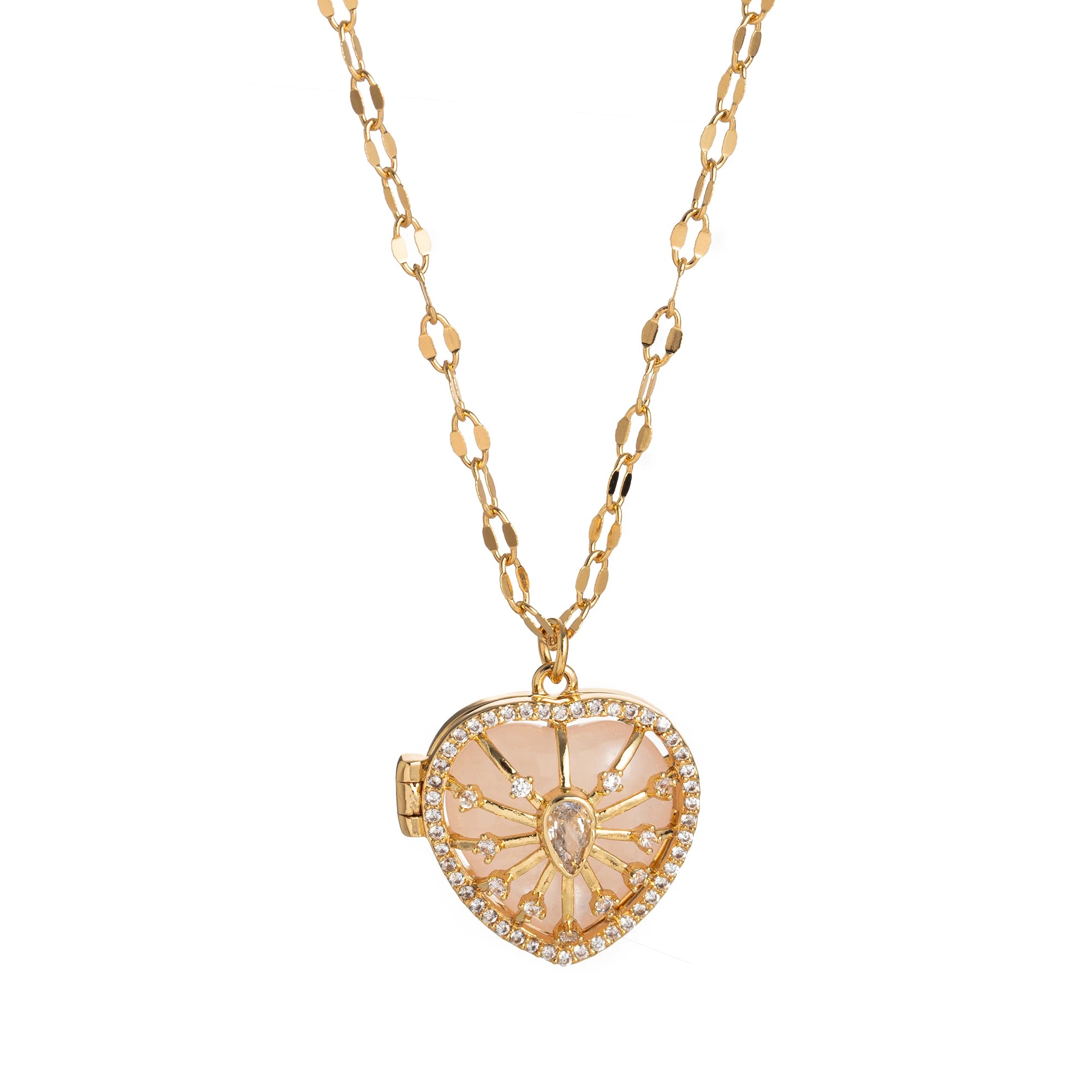 New Natural Stone Round Opening Necklace for Women with Peach Heart Opening, Gold Plated and Color Preserving