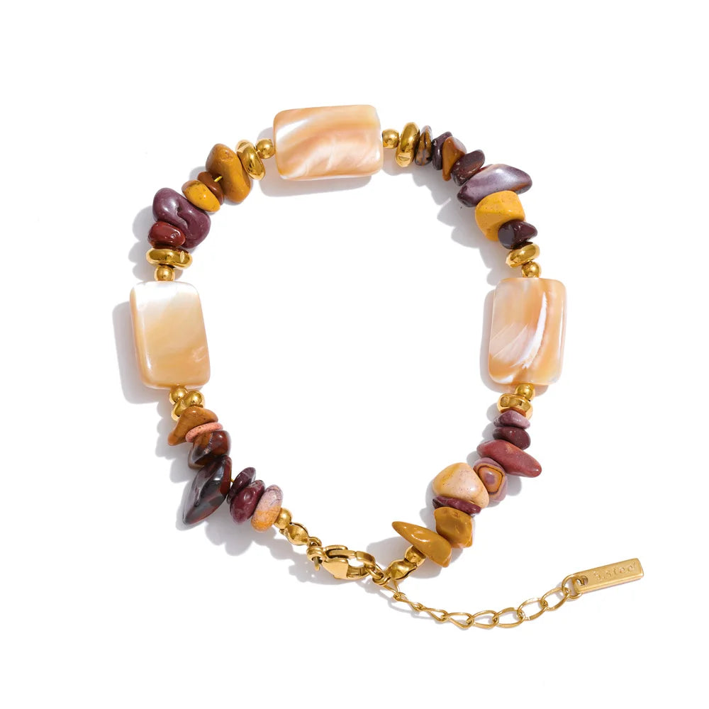 Shell Natural Stone Geometric Bracelet — Gold-Plated Stainless Steel with Natural Stone and Shell · PS1168