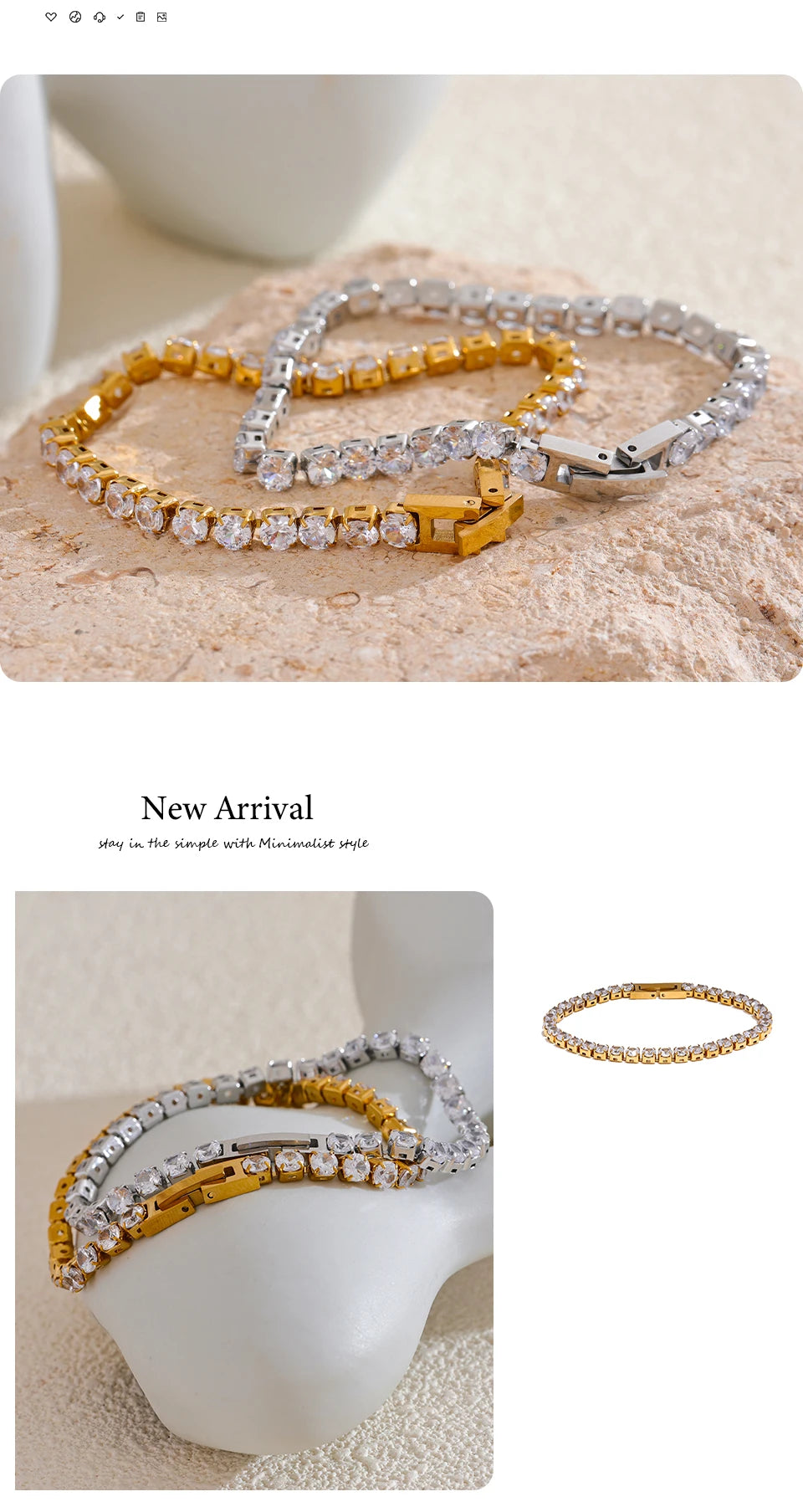 Cubic zirconia geometric chain necklace in gold-plated stainless steel with cubic zirconia.