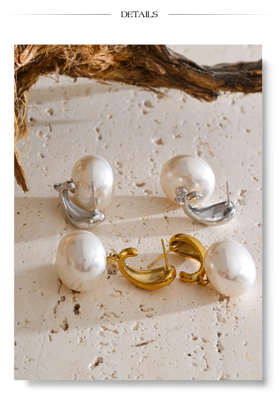 Pearl geometric earrings in gold-plated stainless steel with pearl.