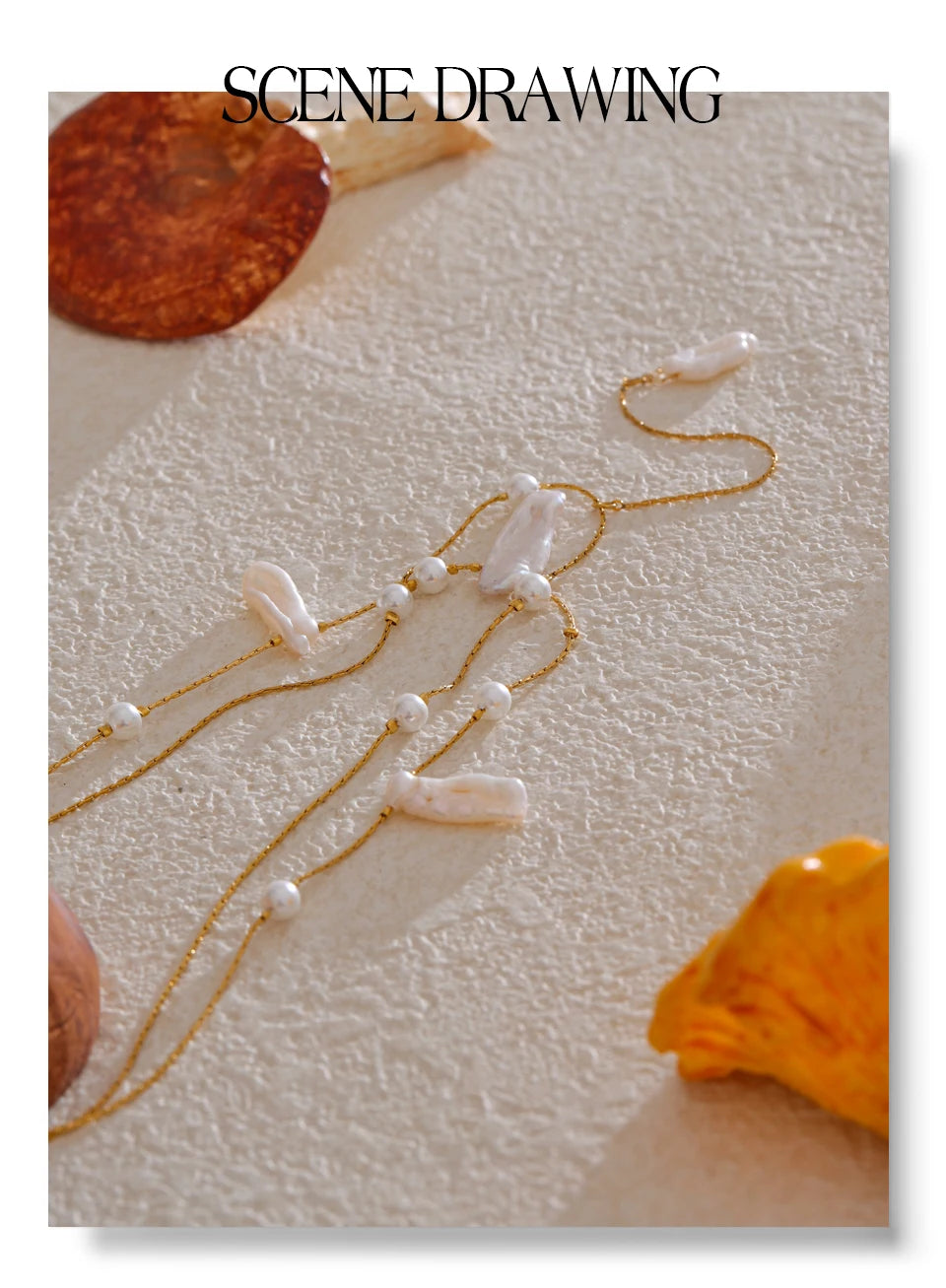 Freshwater pearl geometric necklace in gold-plated stainless steel with freshwater pearl.