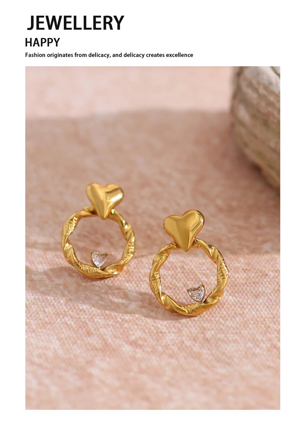 Stud Earrings Heart Crystal Irregular — 316L Stainless Steel · PS465