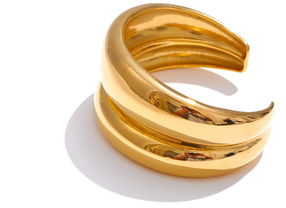 Geometric Layered Bracelet — 18K Gold-Plated Stainless Steel · PS2054
