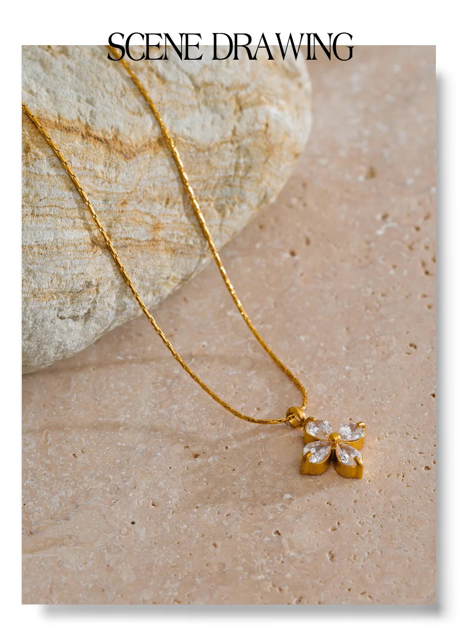 Cubic zirconia flower necklace in gold-plated stainless steel with cubic zirconia.