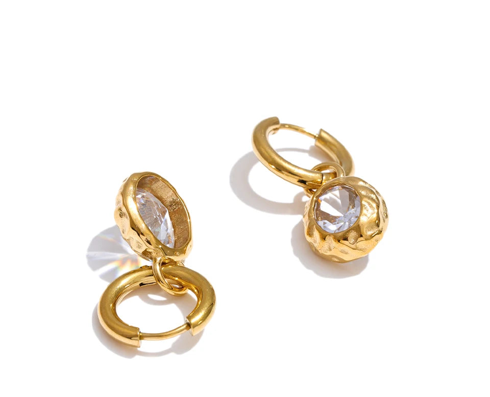 Cubic Zirconia Geometric Earrings — Gold-Plated Stainless Steel with Cubic Zirconia · PS1261