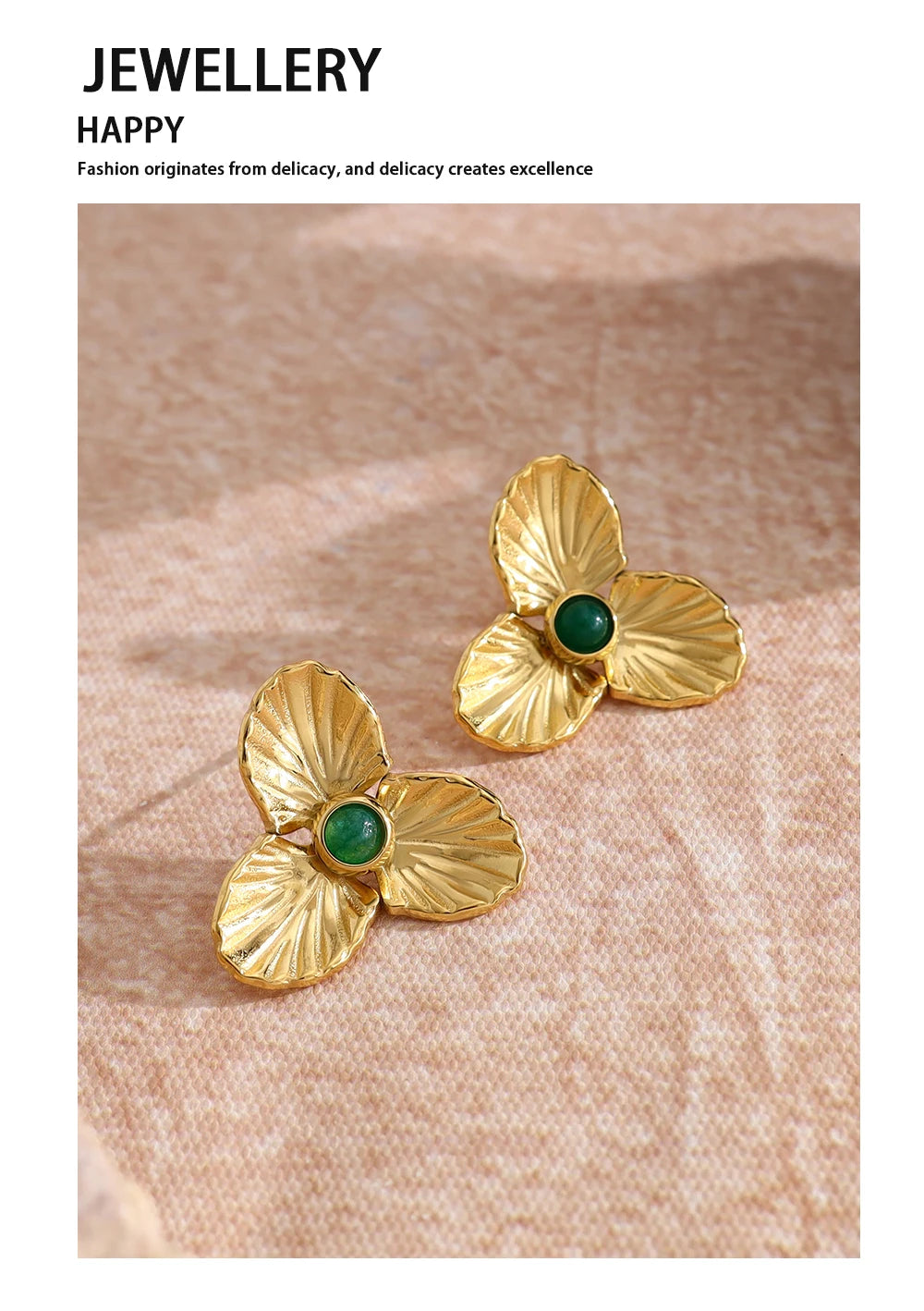 Stud Earrings Floral Vintage Natural Stone — 316L Stainless Steel · PS383