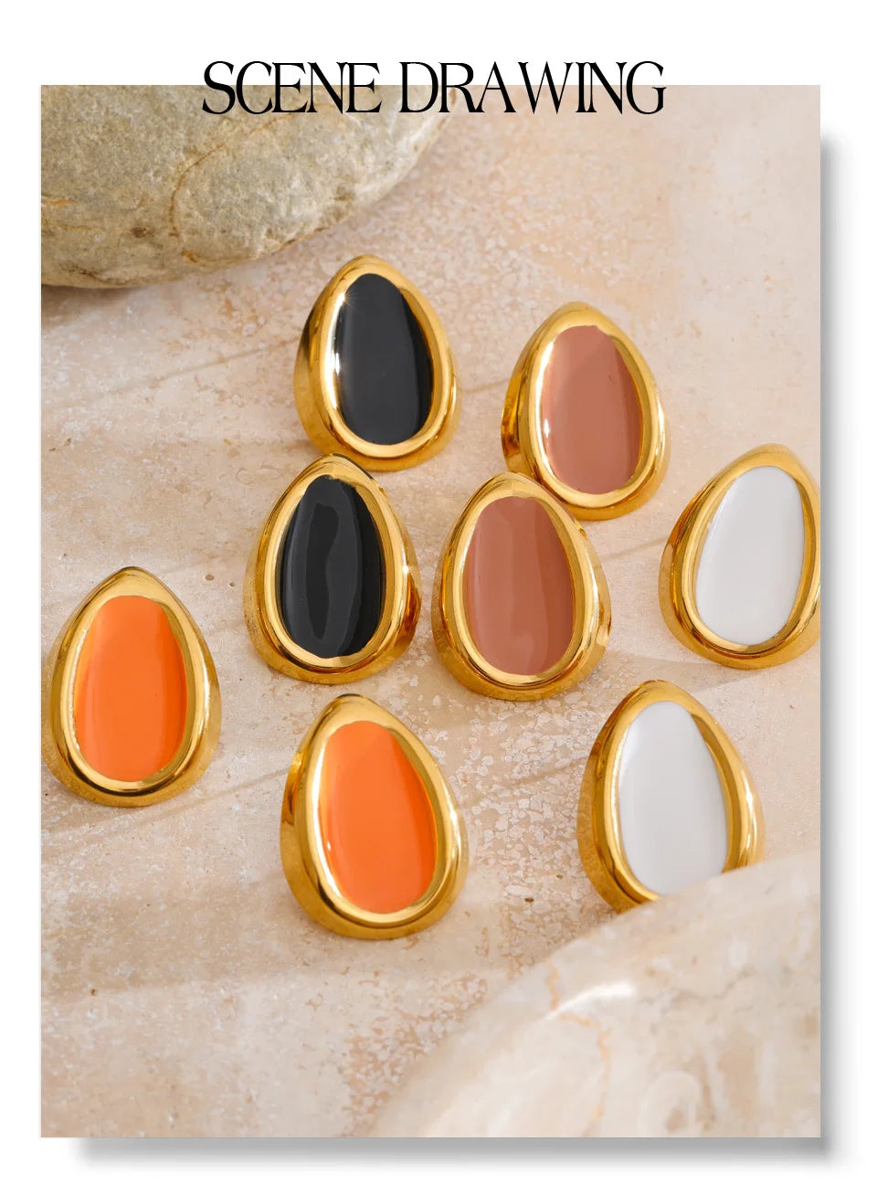 Enamel multi-color geometric earrings in gold-plated stainless steel with enamel.