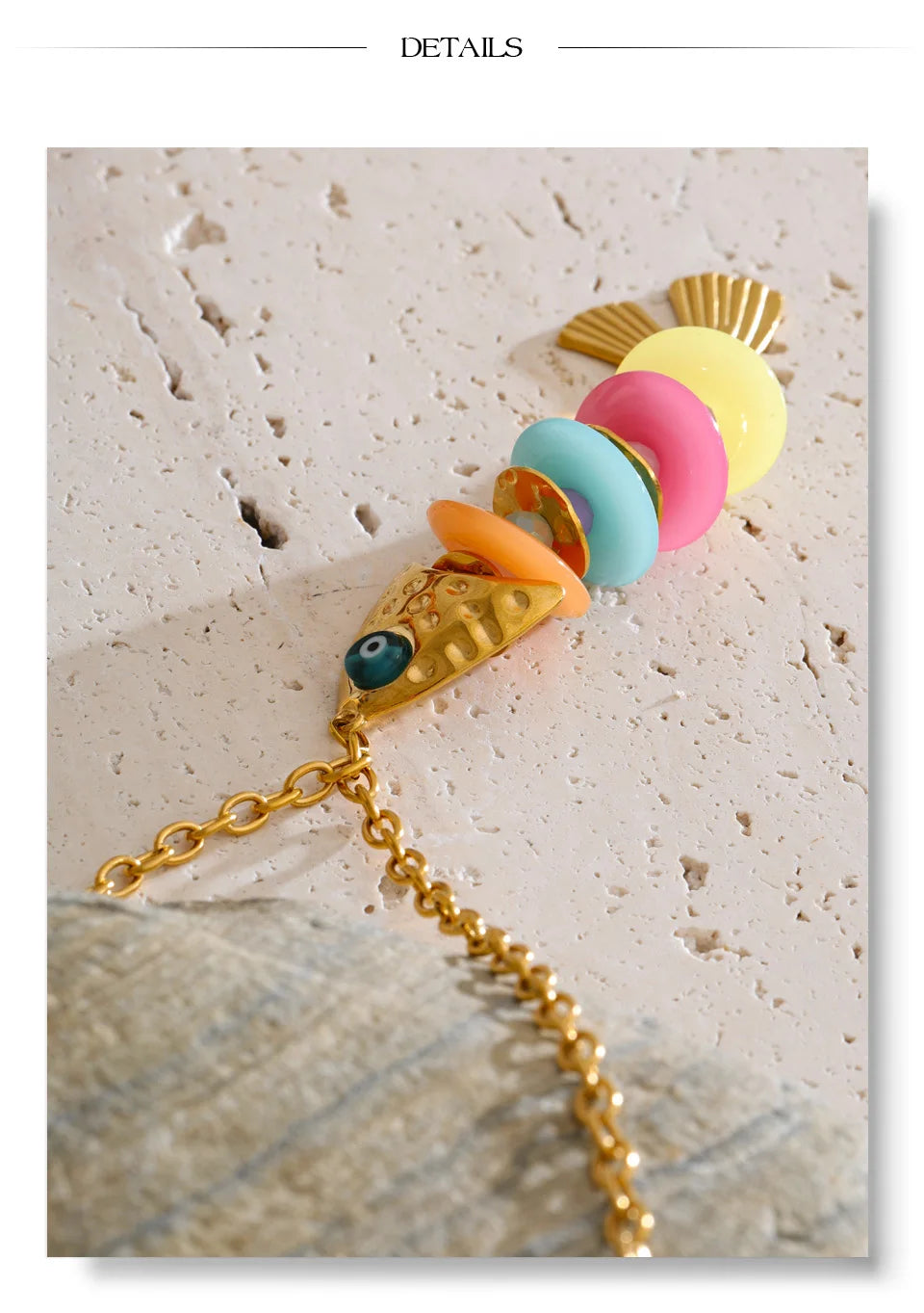 Resin Multi-Color Geometric Necklace — Gold-Plated Stainless Steel with Resin · PS2307