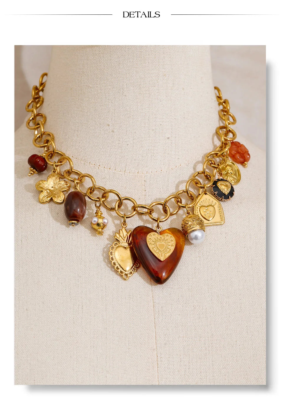 Acrylic Heart Flower Necklace — Gold-Plated Stainless Steel with Acrylic · PS1847