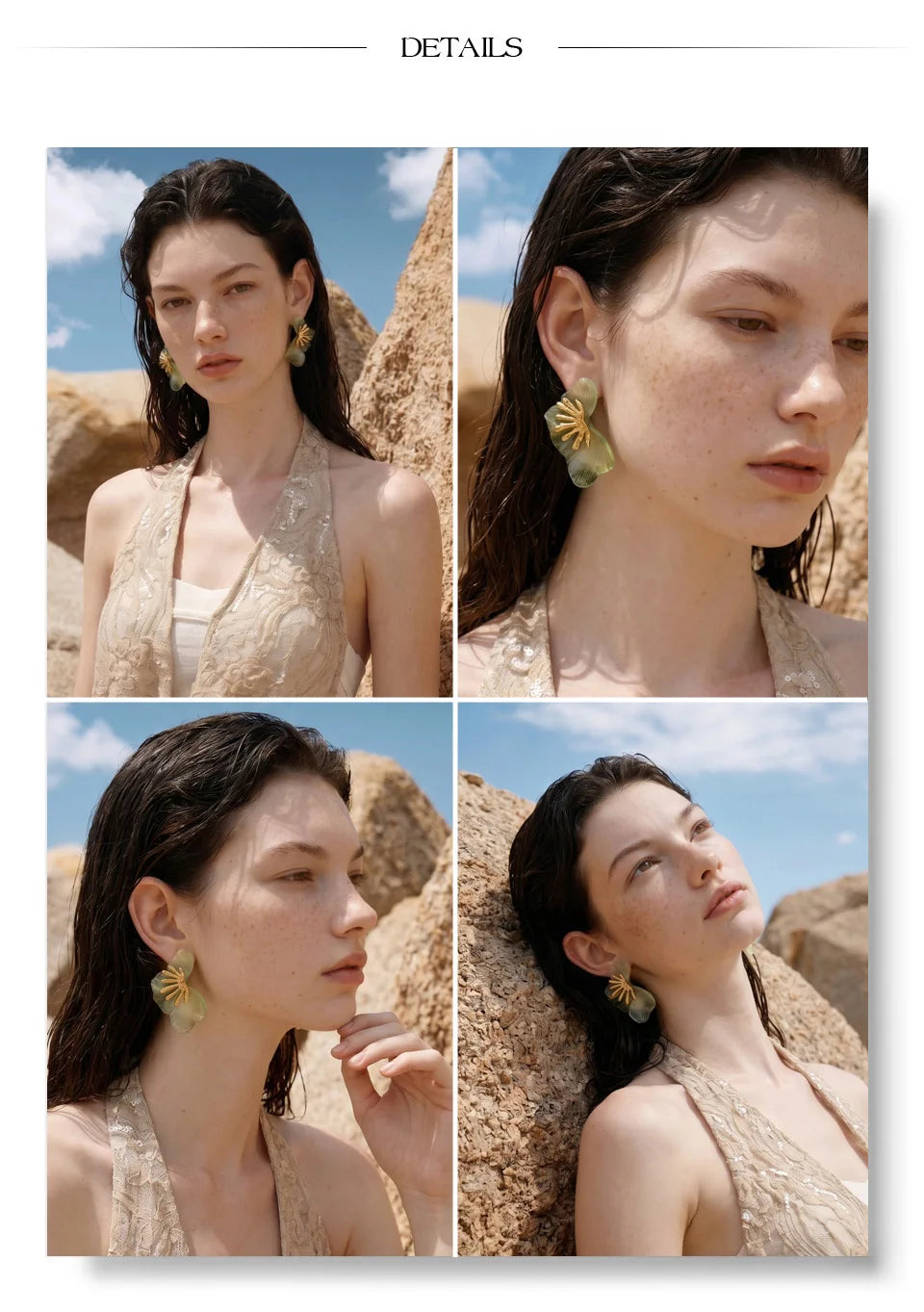 Resin acrylic flower earrings in gold-plated stainless steel with resin and acrylic.