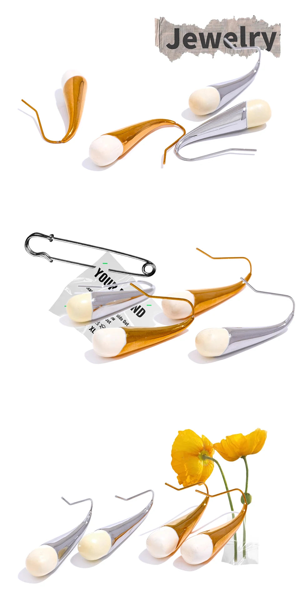 Enamel Geometric Earrings — Gold-Plated 316L Stainless Steel with Enamel · PS1605