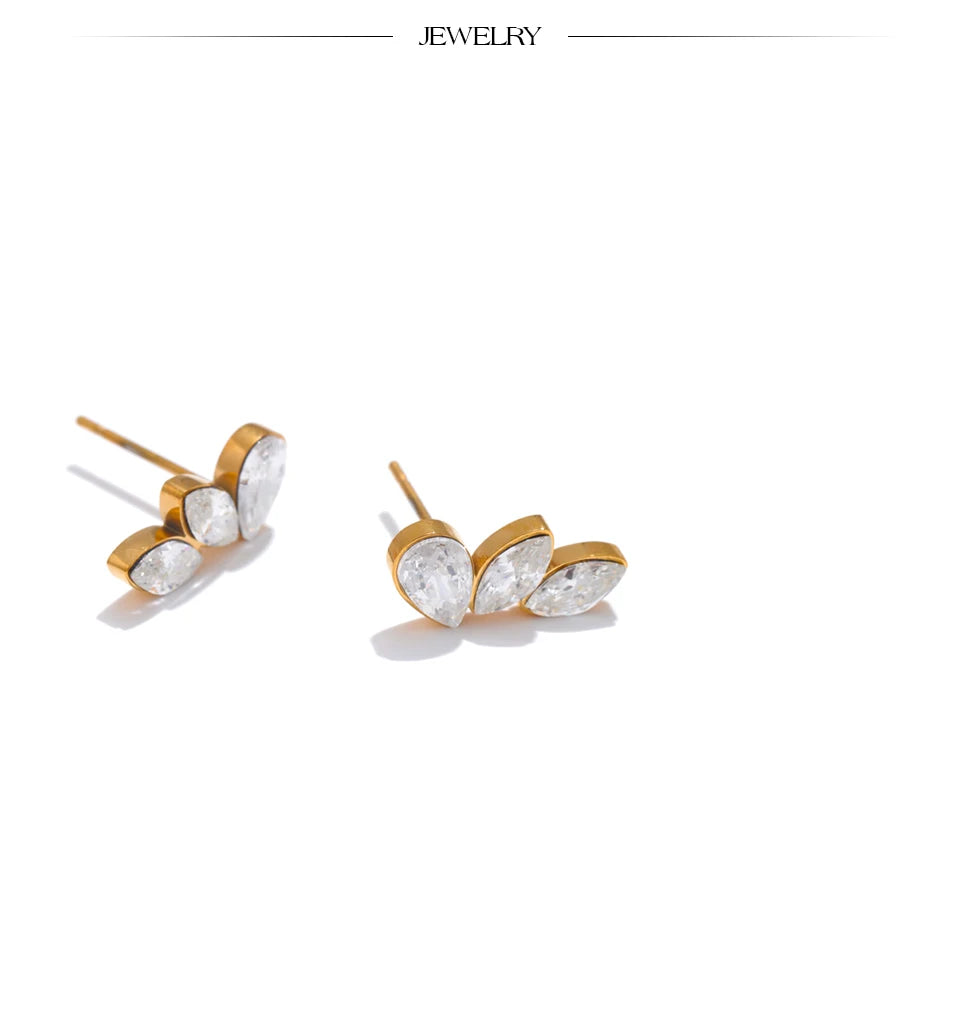 Cubic Zirconia Geometric Earrings — Gold-Plated Stainless Steel with Cubic Zirconia · PS1869