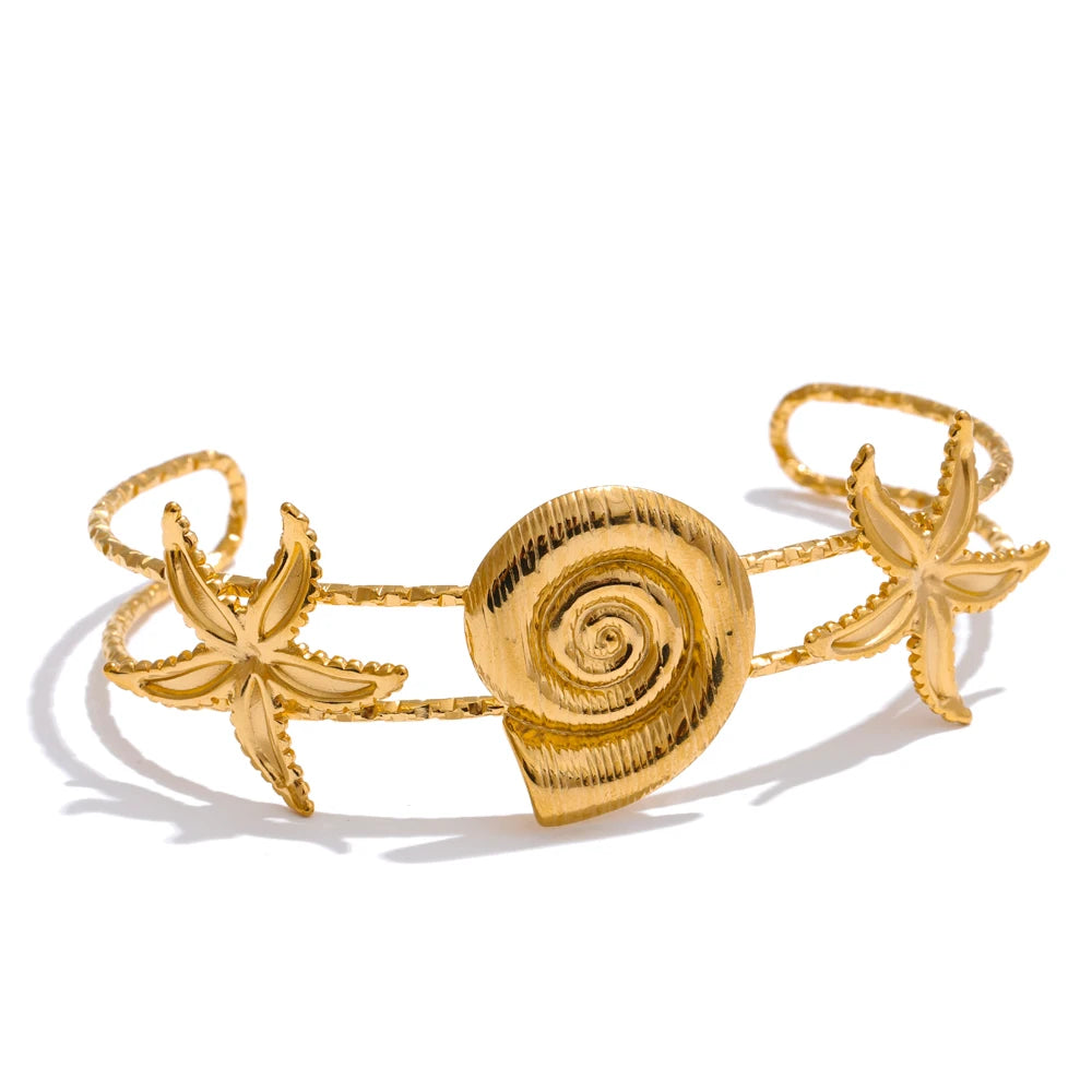 Shell star sun bracelet in gold-plated stainless steel with shell.