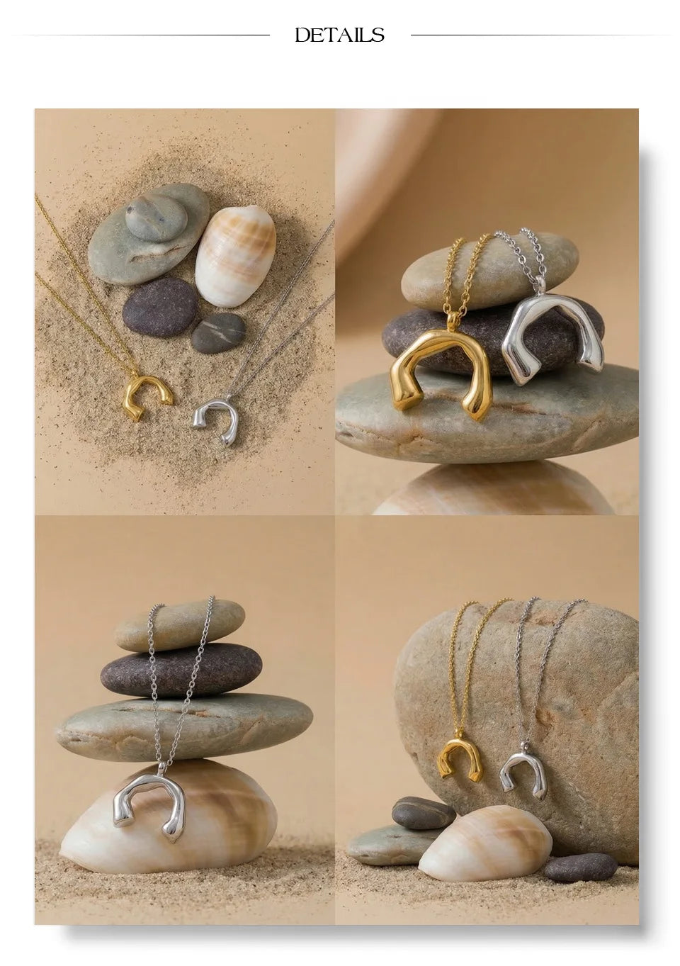 Minimalist geometric necklace in gold-plated stainless steel.