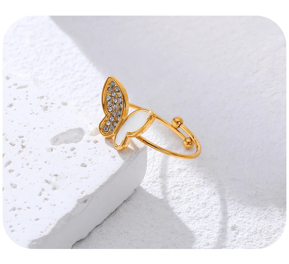Butterfly Adjustable Ring Crystal Shell — 316L Stainless Steel · PS458