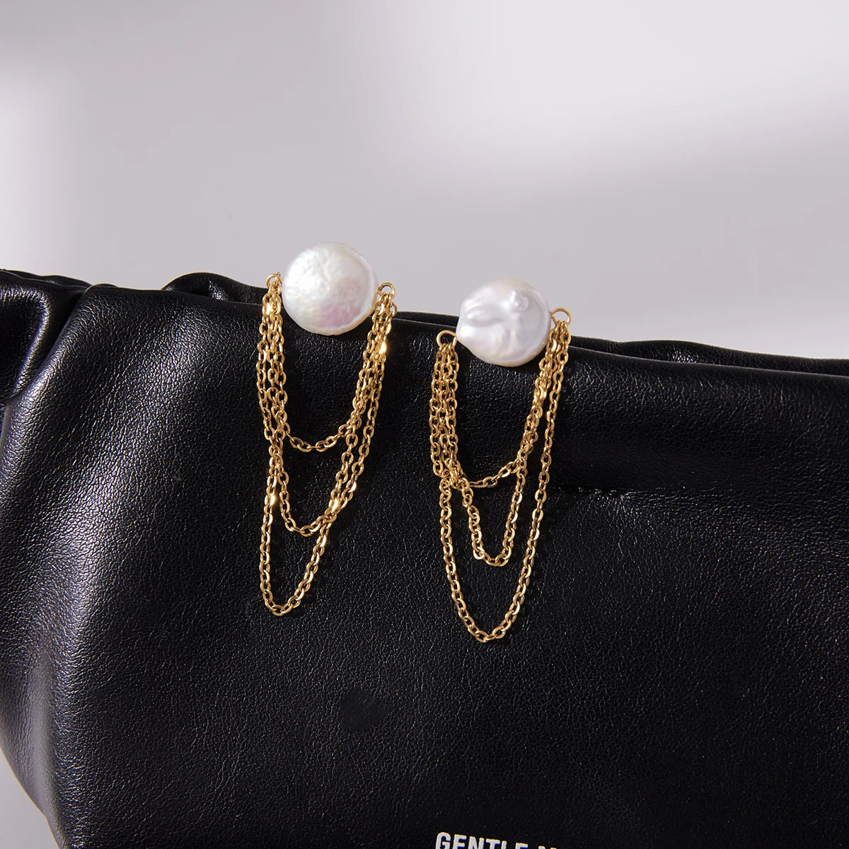 Pearl Chain Ear Cuff Earrings — Stainless Steel · PS084